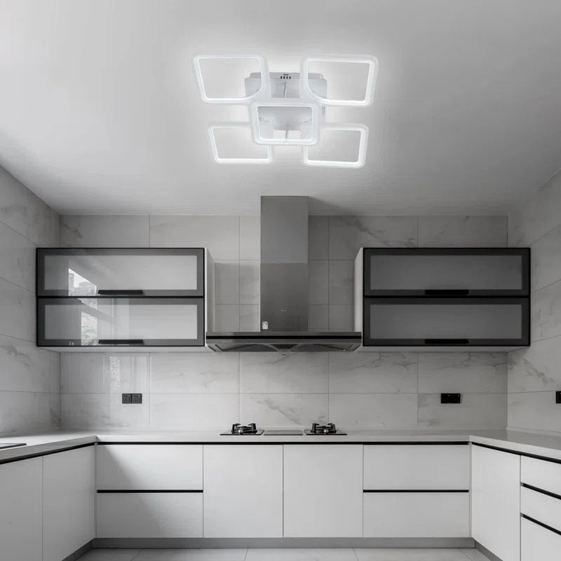 Flausch 5-Light 60Cm Modern Ceiling Light, Dimmable LED Flush Mount with Remote, Squares Acrylic Chandelier