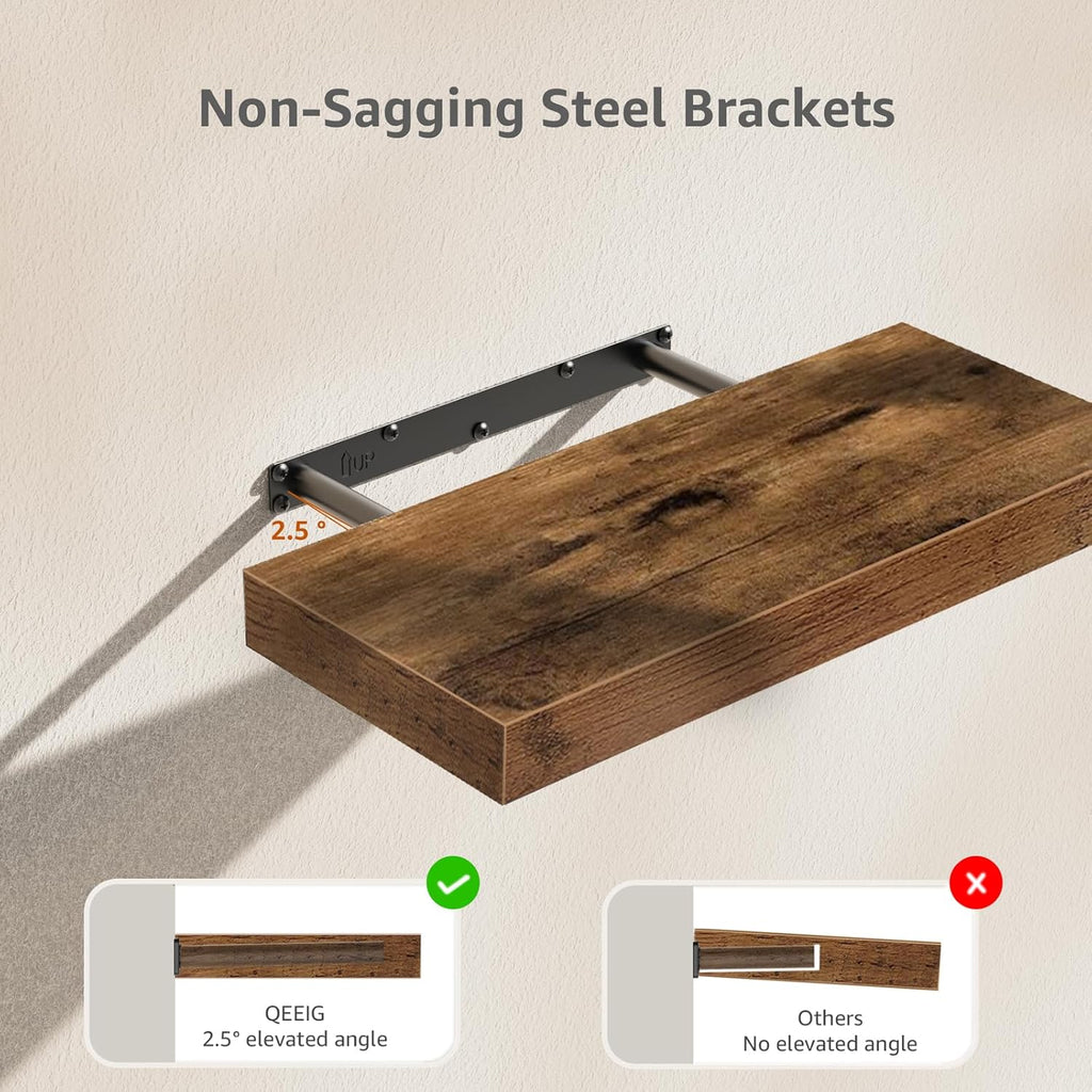 Bathroom Floating Shelves for Wall Mounted Shelf over Toilet Farmhouse Home Decor Display Shelving Small 16 Inch Set of 2, Rustic Brown (008-40BN)