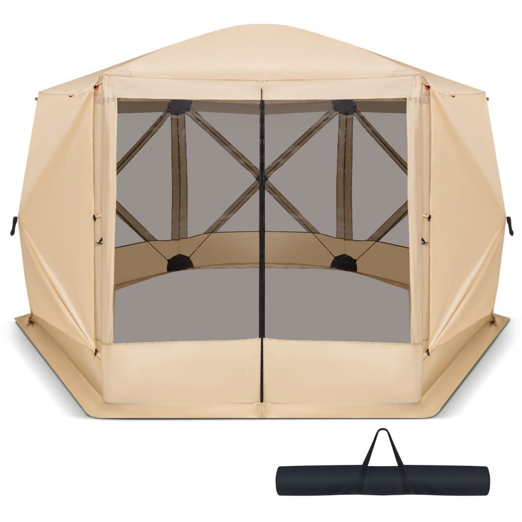 6-Sided Camping Gazebo Instant Setup Hub Tent with Portable Carrying Bag
