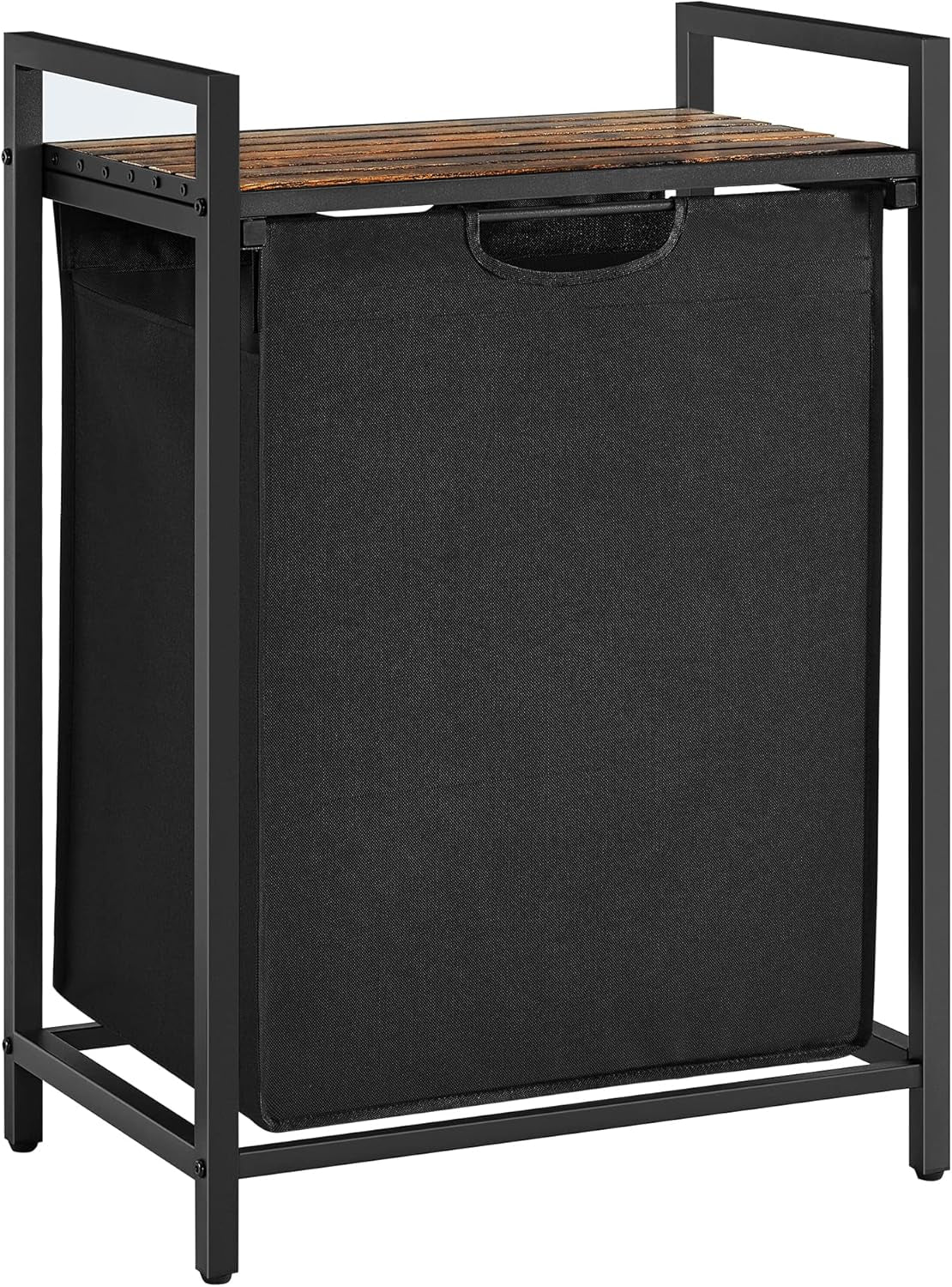 Laundry Hamper, Laundry Basket, Laundry Sorter with a Pull-Out and Removable Bag, Shelf, Metal Frame, 17.2 Gallons (65 L), 19.7 X 13 X 28.4 Inches, Black and Rustic Brown UBLH101B01