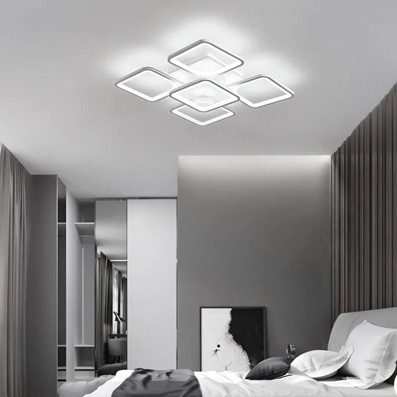 Flausch 5-Light 60Cm Modern Ceiling Light, Dimmable LED Flush Mount with Remote, Squares Acrylic Chandelier