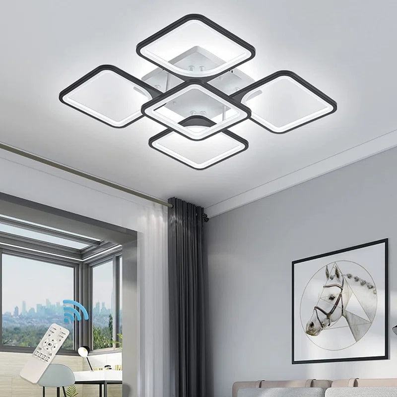 Flausch 5-Light 60Cm Modern Ceiling Light, Dimmable LED Flush Mount with Remote, Squares Acrylic Chandelier