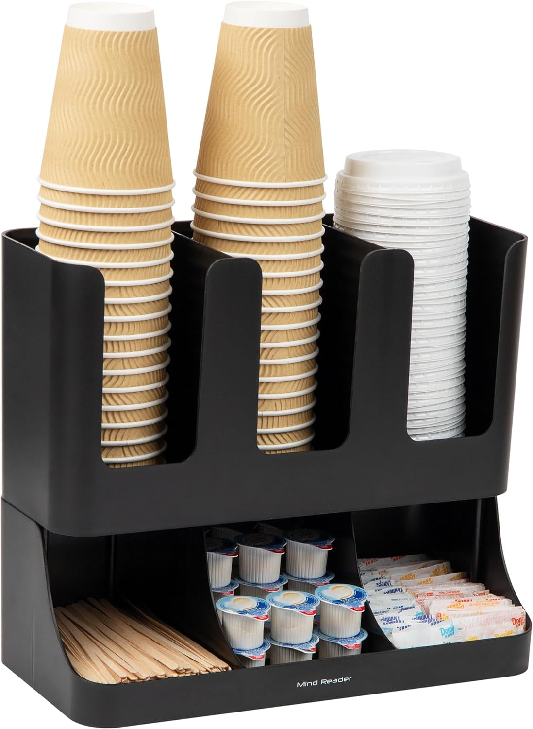 VCCUIOB Mind 6 Compartment Upright Breakroom Coffee Condiment and Cup Storage Organizer, Black