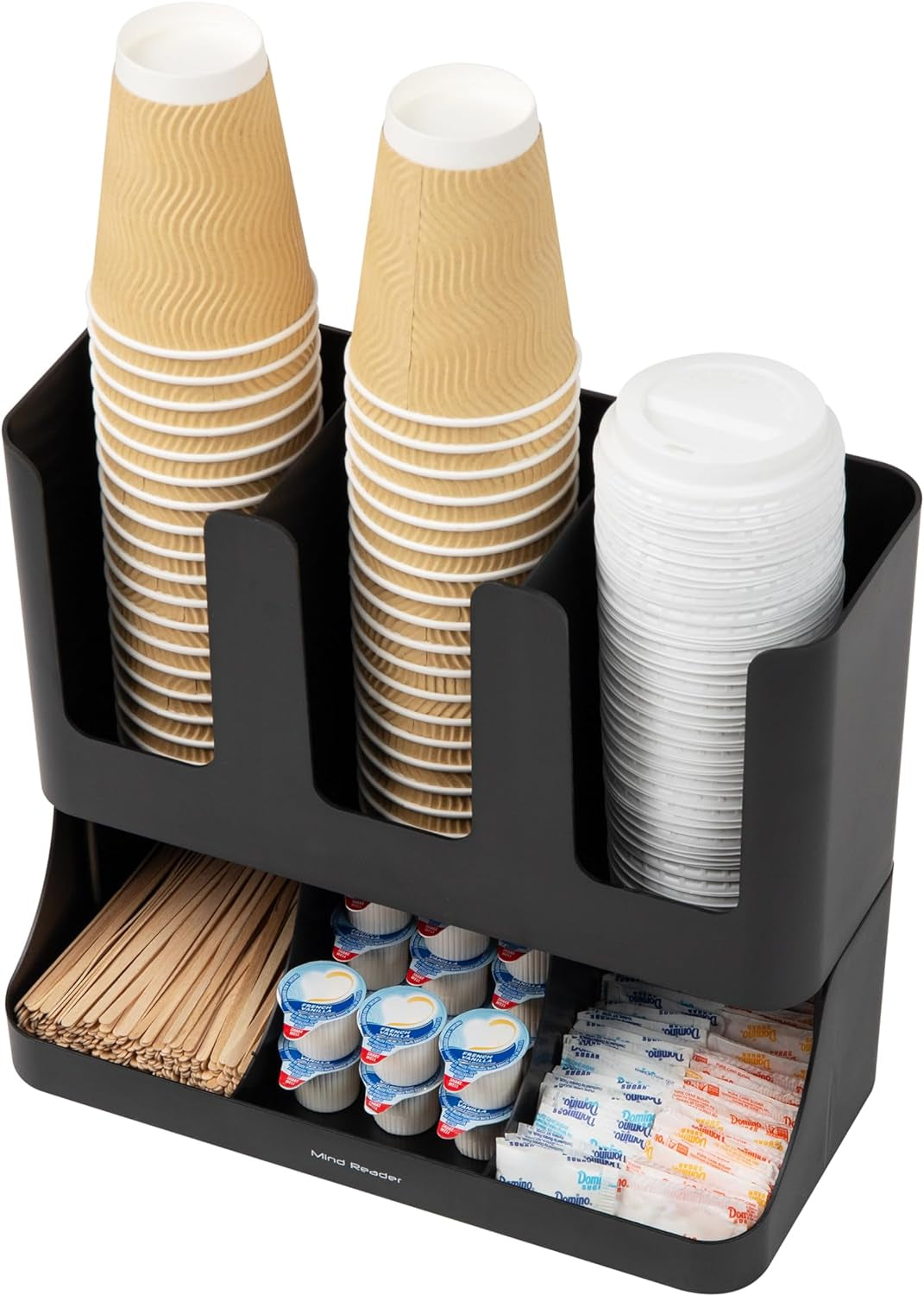 VCCUIOB Mind 6 Compartment Upright Breakroom Coffee Condiment and Cup Storage Organizer, Black