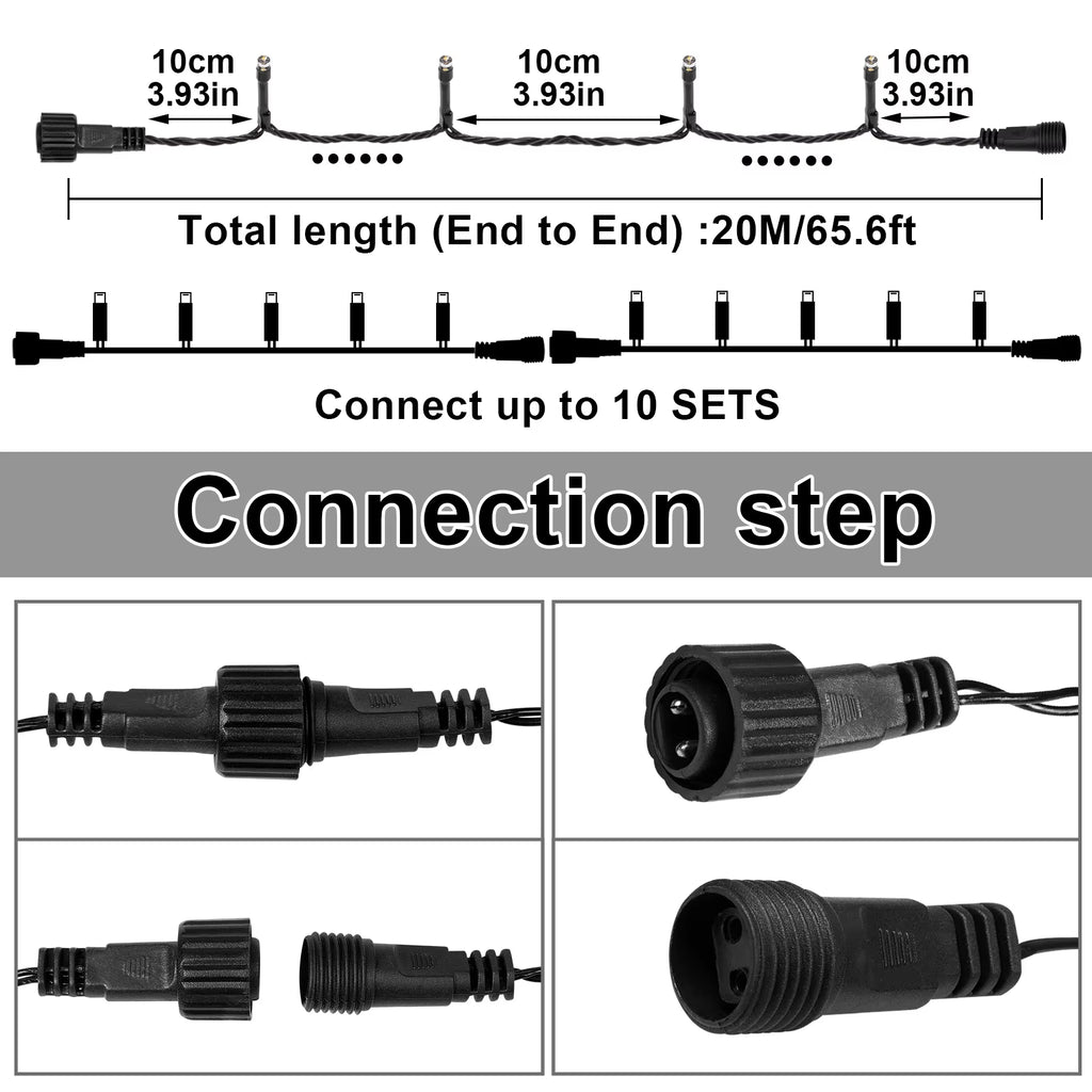 20M Black Wire 156/200 LED Fairy String Lights Garlands Christmas Tree Decoration for Wedding Party Outdoor Indoor EU UK Plug